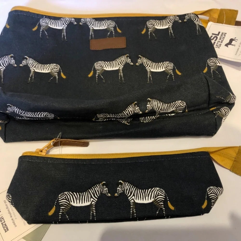 New Zebra Large & Skinny Sophie‎ Allport Canvas Makeup Bag Set